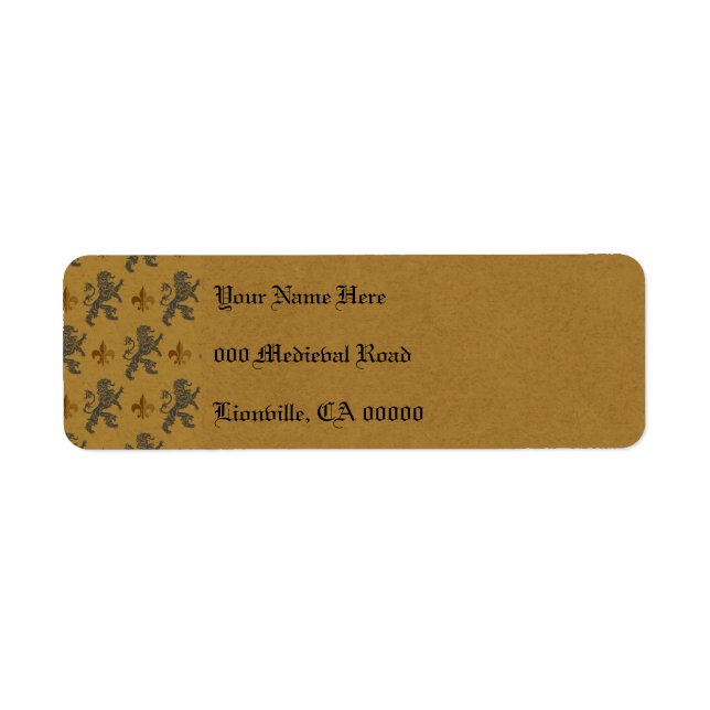 Black Rampant Lejon och Fleur de Lis Returadress Etikett (Framsidan)