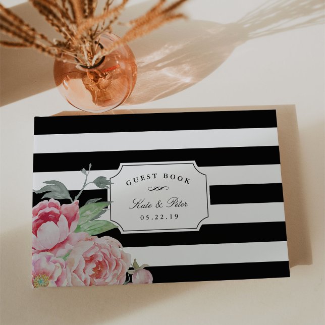 Black Rand & Antique Peony Bröllop Gästböcker (Skapare uppladdad)