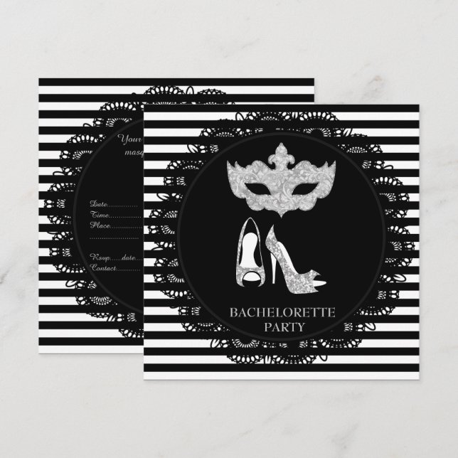 BLACK RAND BACHELORETTE MASQUERADE PARTY INBJUDNINGAR (Fram/baksida)