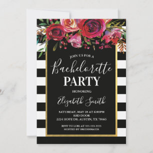 Black Rand Blommigt BacheloretteParty-inbjudan Inbjudningar