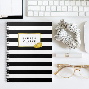 Black Rand & Faux Guld Peony Anteckningsbok Med Spiral