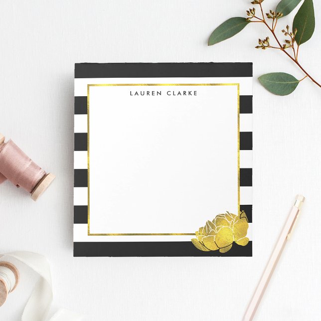 Black Rand & Faux Guld Peony Personlig Anteckningsblock (Skapare uppladdad)
