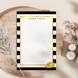 Black Rand & Faux Guld Peony Personlig Brevpapper