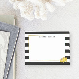 Black Rand & Faux Guld Peony Post-it Block