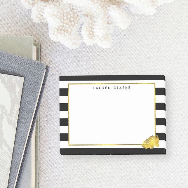 Black Rand & Faux Guld Peony Post-it Block (Skapare uppladdad)