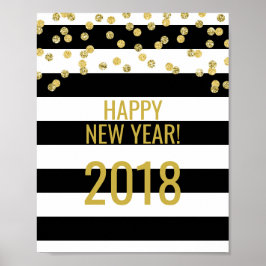 Black Rand Guld Confetti Gott nytt år 2018 Poster