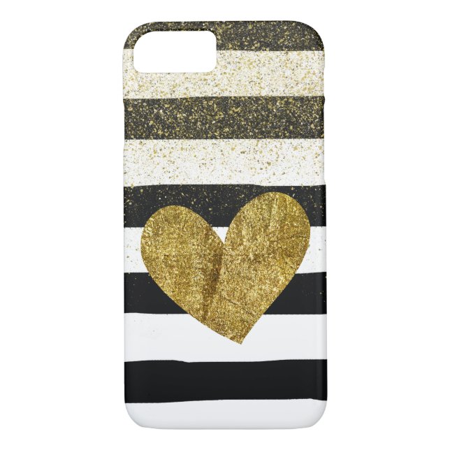 Black Rand Guld Heart Glitter Shimmer Case-Mate iPhone Skal (Baksida)