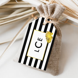 Black Rand & Guld Peony Monogram Gift Märkres Presentetikett