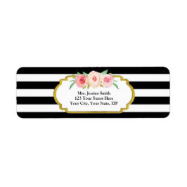 Black Rand Guld Rosa Blommigt Return-adressetikett Returadress Etikett