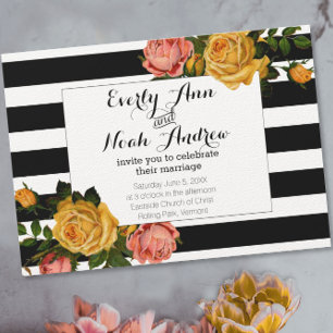 Black Rand Heirloom Rosa Gul ros Bröllop Inbjudningar