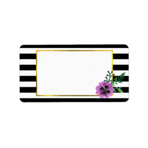 Black Rand & Lila Pansy-Adressetiketter Adressetikett