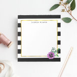 Black Rand & Lila Pansy Personlig Anteckningsblock<br><div class="desc">Den moderna anteckningsblocket för blommigt har chic svart och vitt rand med en lila vattenfärgsblomma och faux guld-accenter. Anpassa med ett monogram,  namn eller text som du vill ha!</div>