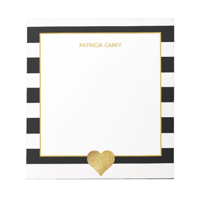 Black Rand & Metallic Guld Heart Anteckningsblock (Framsida)