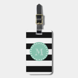 Black Rand Mönster, Mint Grönt Monogram Bagagebricka