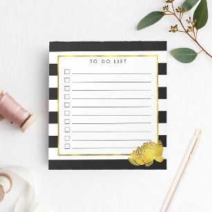 Black Rand och Faux Guld Peony to Do List Anteckningsblock