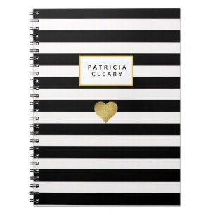 Black Rand och Metallic Guld Heart - bärbar dator Anteckningsbok