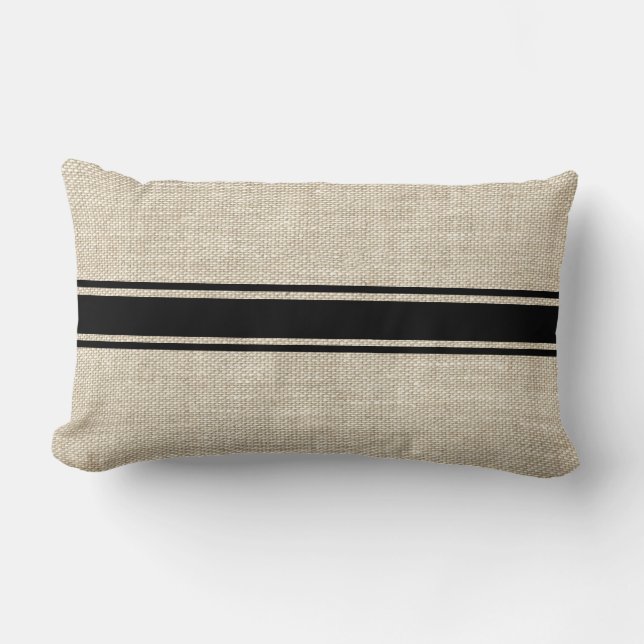 Black Rand på Faux Burlap Dekorativ kudde (Framsida)