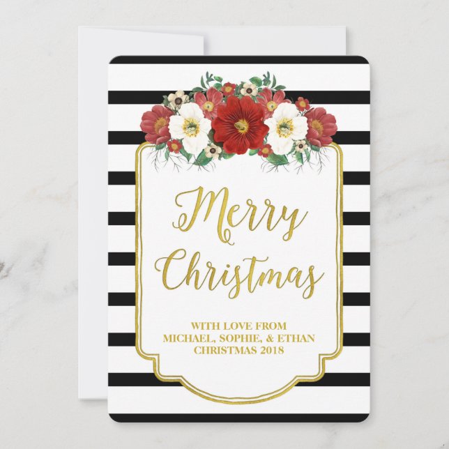 Black Rand Red Flowers God jul Card Julkort (Framsida)