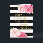 Black Rand Rosa Flowers Sister in law Birthday Kort<br><div class="desc">Födelsedag för syster i juridik med rosa vattenfärgblommor,  svart rand,  guld och tankfull vers.</div>