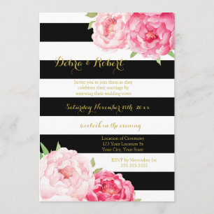 Black Rand Rosa Flowers Vow Renewal Call Inbjudningar