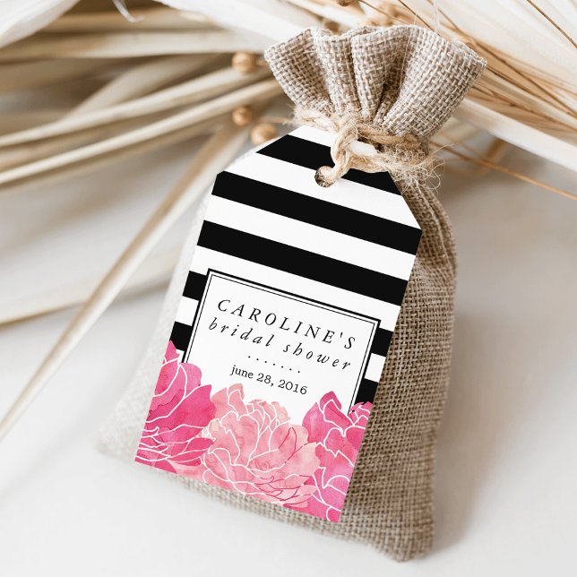 Black Rand & Rosa Peony Möhippa Presentetikett (Skapare uppladdad)