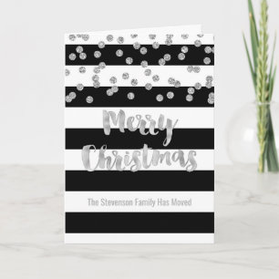 Black Rand Silver Confetti jul Ny adress Helgkort