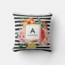 Black rand Watercolor Peony Flowers Monogram