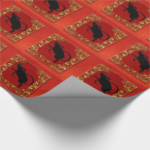 Black Råtta Chinese Zodiac Animal Red och Guld Presentpapper