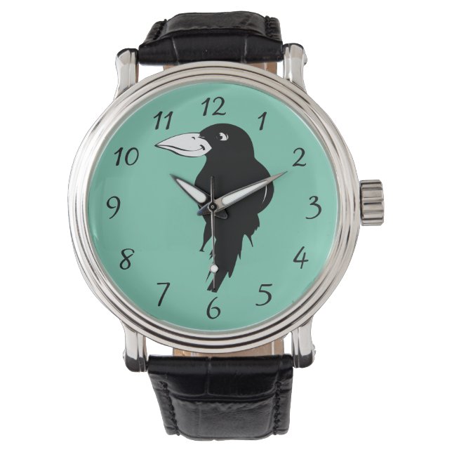 Black Raven Bird Illustration Armbandsur (Framsida)