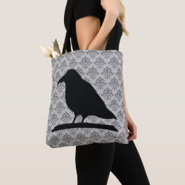 Black Raven Bird Shape with Damask Background Tygkasse