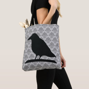 Black Raven Bird Shape with Damask Background Tygkasse
