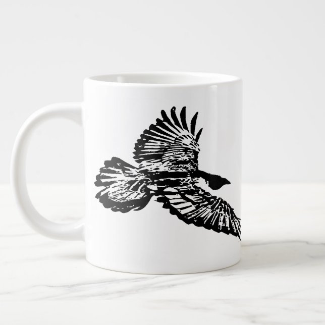 Black Raven Bird Soaring i flygsvopning Art Jumbo Mugg (Vänster)