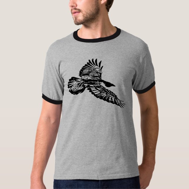 Black Raven Bird Soaring under flygning T Shirt (Framsida)