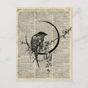 Black Raven Bird stencil över den gamla ordlistepa Vykort
