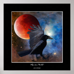 BLACK RAVEN & ECLIPSING MÅNE Fantasy Art Poster