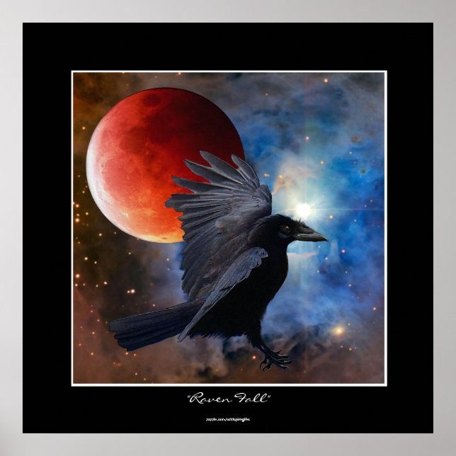 BLACK RAVEN & ECLIPSING MÅNE Fantasy Art Poster (Framsidan)