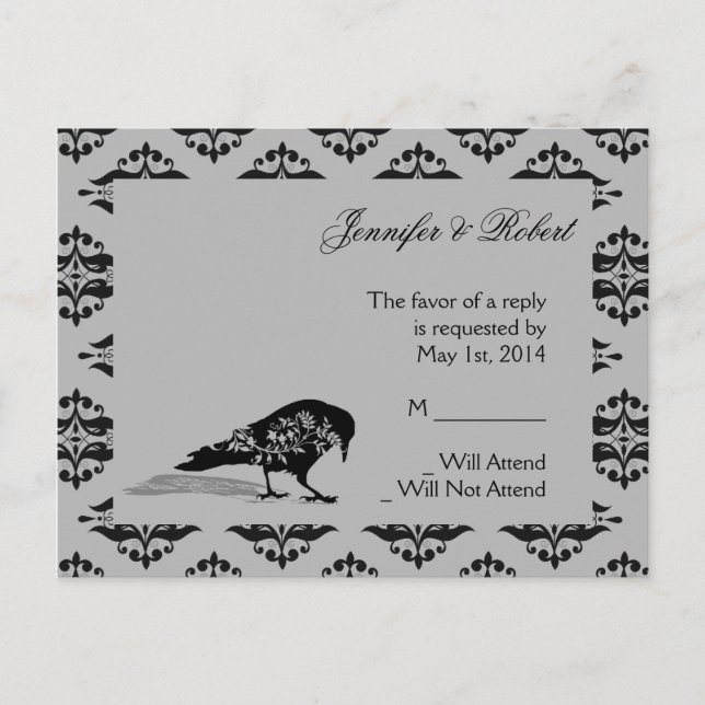 Black Raven Gothic Ram Bröllop OSA vycard Inbjudan Vykort (Framsida)