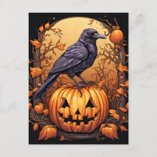 Black Raven Happy halloween Vykort