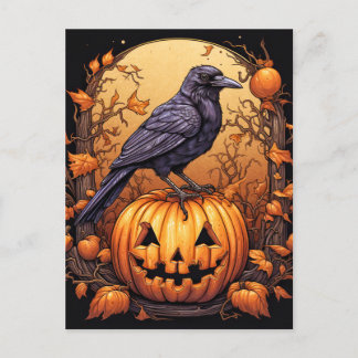 Black Raven Happy halloween Vykort