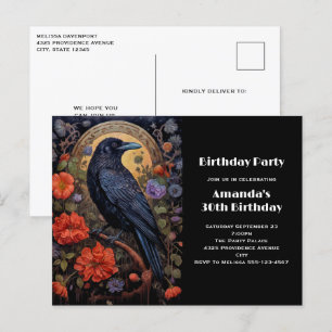 Black Raven med Flowers Gothic Birthday Inbjudan