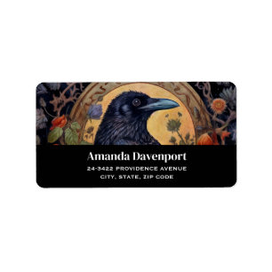 Black Raven med Flowers Gothic Design Adressetikett