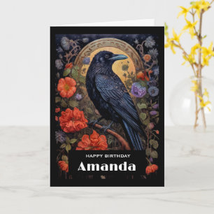 Black Raven med Flowers Gothic Design Birthday Kort
