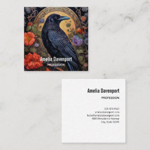 Black Raven med Flowers Gothic Design Fyrkantigt Visitkort