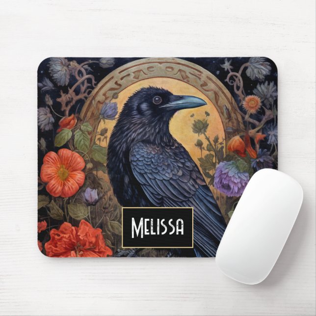 Black Raven med Flowers Gothic Design Musmatta (Med mus)