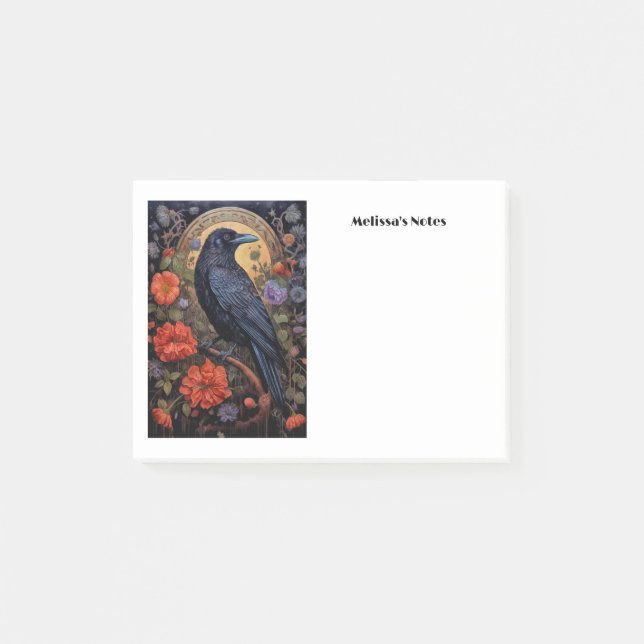 Black Raven med Flowers Gothic Design Post-it Block (Framsida)