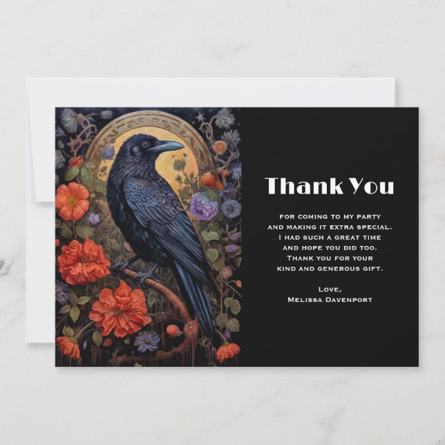 Black Raven med Flowers Gothic Design Tack (Framsida)