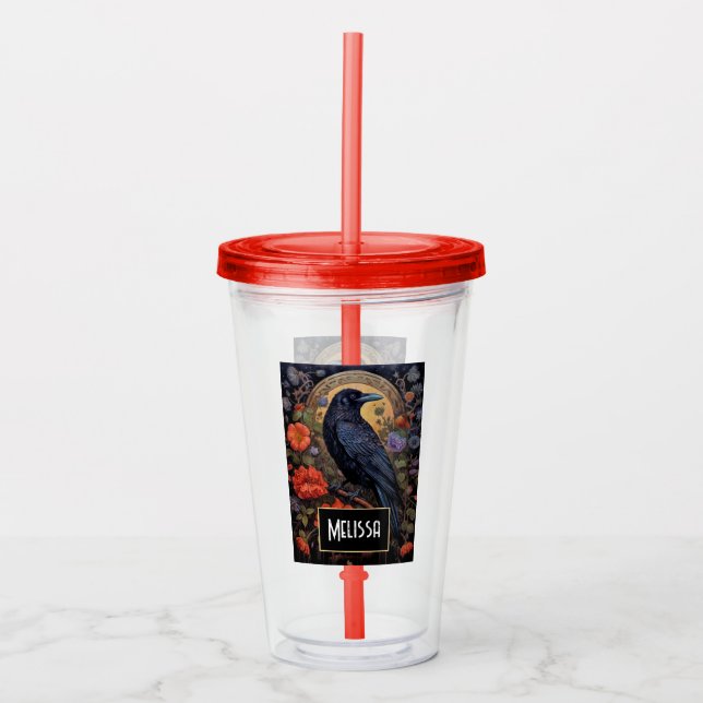 Black Raven med Flowers Gothic Design Take Away Mugg (Framsida)