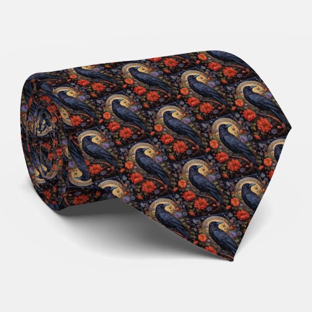 Black Raven med Flowers Gothic Mönster Slips (Rullad)