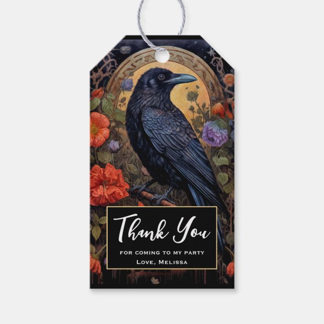 Black Raven med Flowers Gothic Tack Presentetikett (Framsidan)