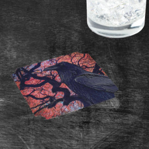 Black Raven och Gnarly Japansk Maple Träd Underlägg Papper